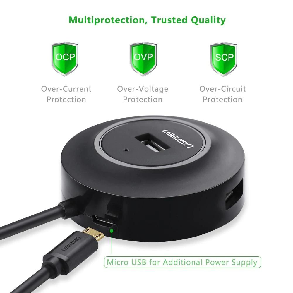 Hub-Ugreen-CR106-USB 2.0-4 Ports 1m-Black-20277