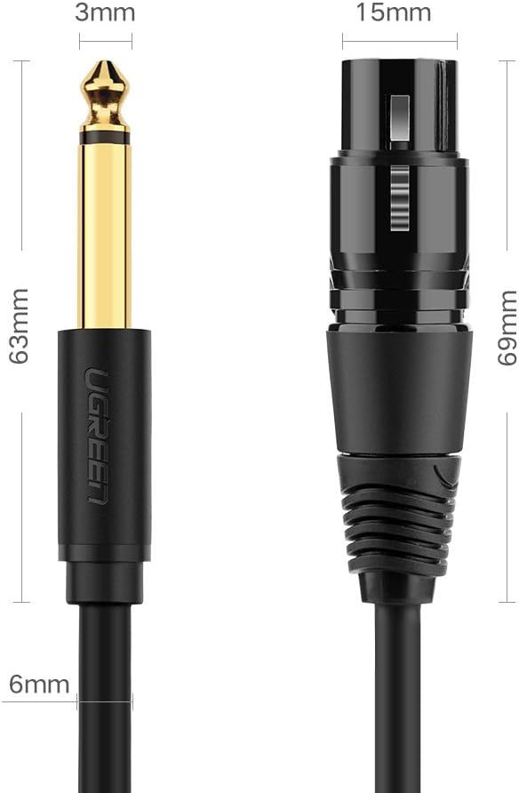 Ugreen-6.5mm to Cannon female AV-Cable 5m-Black 20721