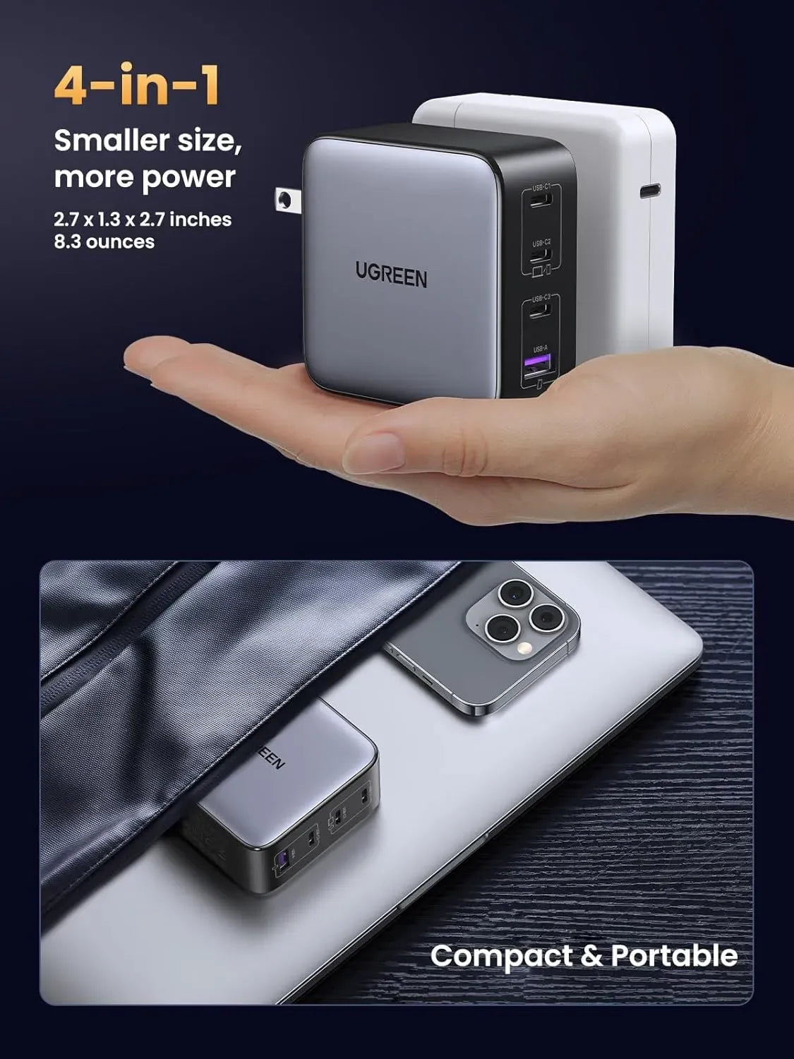 Ugreen MOB Charger Nexode Fast Charger 100W 3*USB-C/1*USB A-Gray 40747