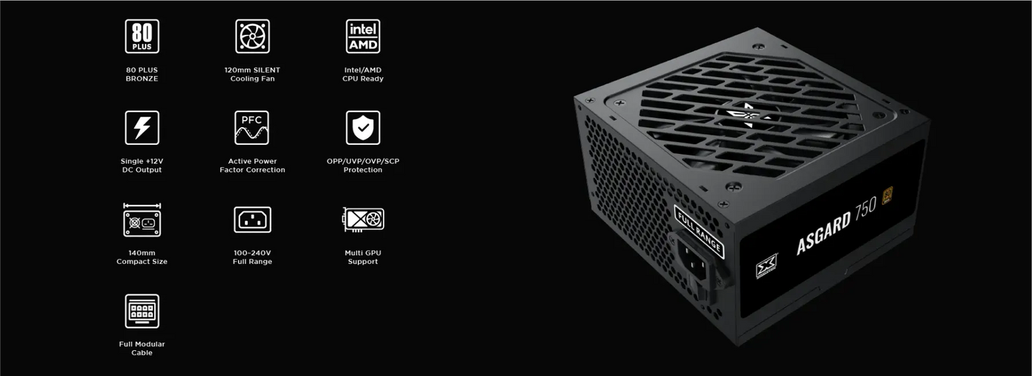 PC Case Xigmatek Crystal Storm 4 fan PWM Argb Curved TG Asgard 750W 80+ Bronze Mid Tower
