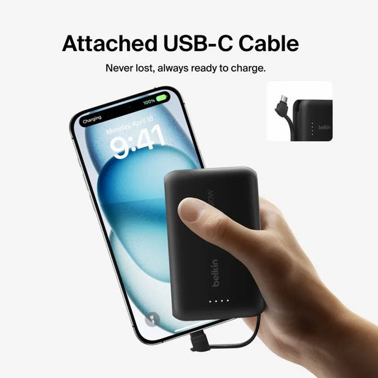PowerBank Belkin BoostCharge 10K 20W With Integrated Cable Black