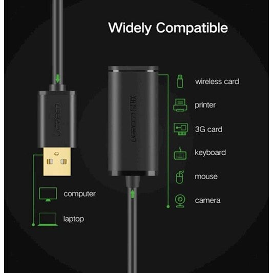 UGREEN USB 2.0 Active Extension Cable with Chipset 20m (Black)  (10324)