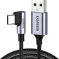 UGREEN 70255 US284 USB-A to USB-C 3A 480Mbps 90 Degree Fast Charging Cable 3m -Space Grey
