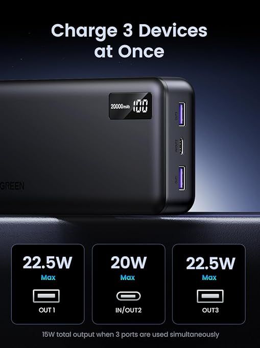 UGREEN 25742 PB311 20W 10000mAh Two-Way Fast Charging Power Bank -Black
