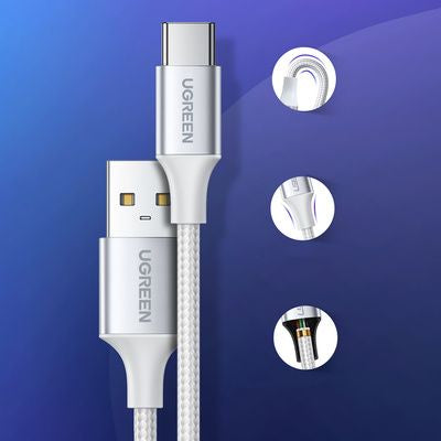 Cable Ugreen USB A 2 to USB C Cable Nickel Plat Alum Braid 2m 60133