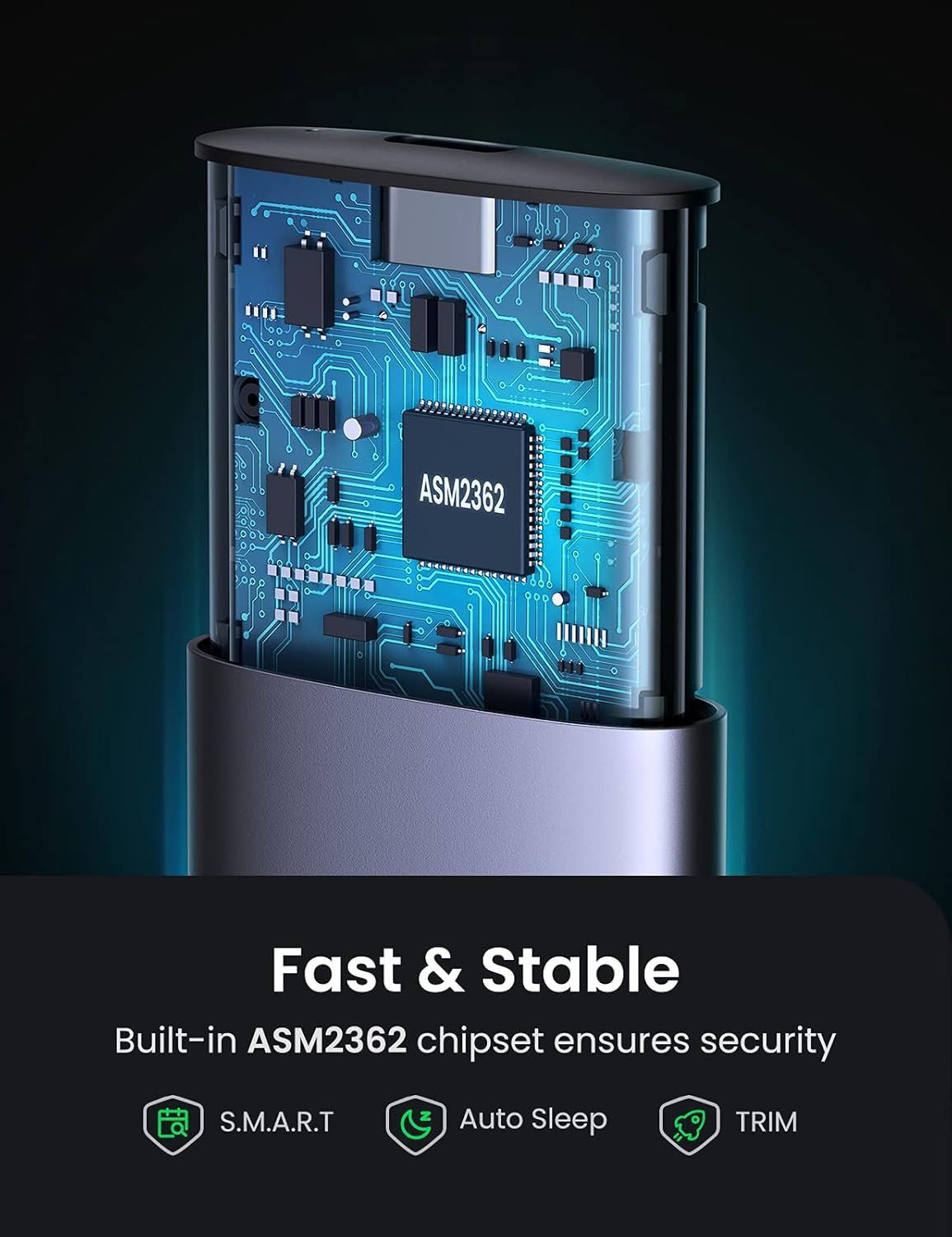 Enclosure-Ugreen-USB C-Female to M.2 M-Key 10G-C to-Cable 50cm-10902