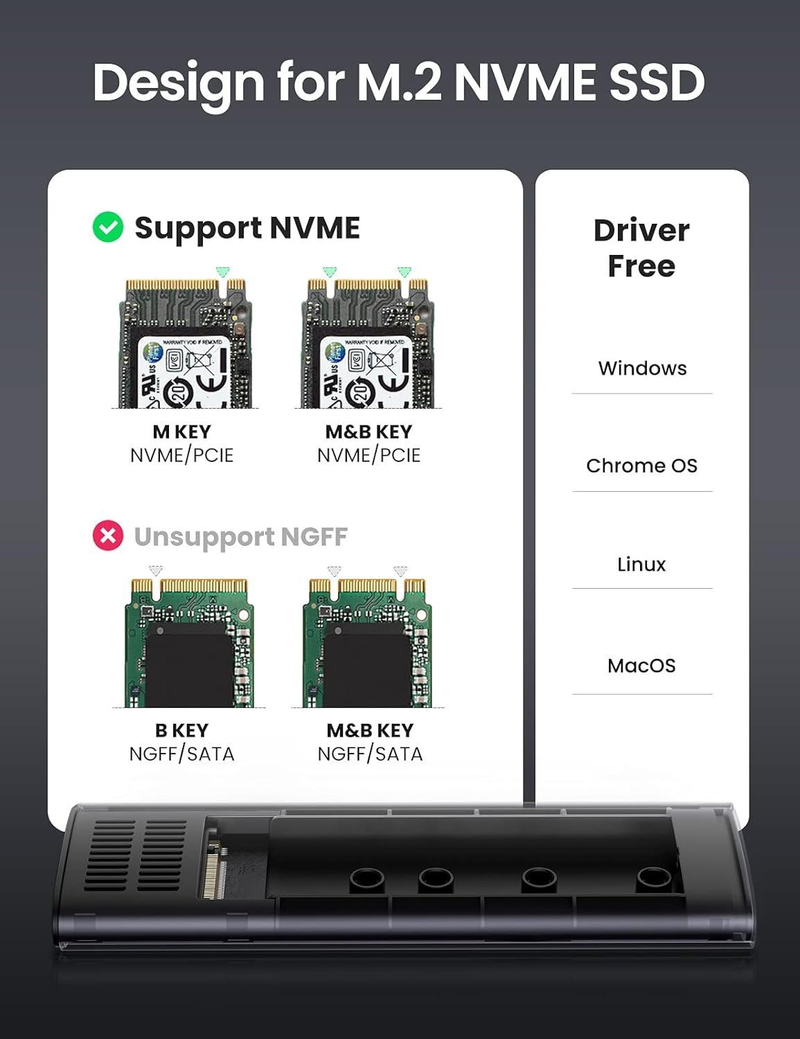 Enclosure-Ugreen-USB C-Female to M.2 M-Key 10G-C to-Cable 50cm-10902