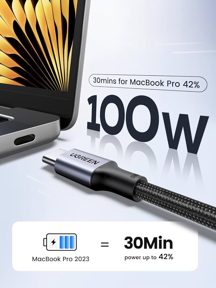 Charger-Ugreen-USB C to USB C-100W Braided Cable-1m-White-70427
