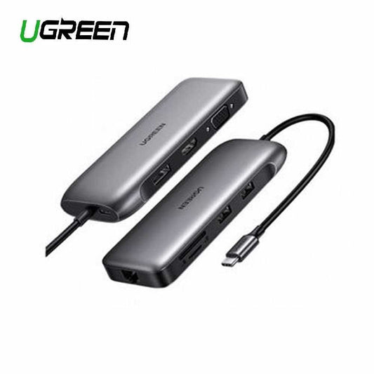 Converter Ugreen USB C to 2*USB 3.0 A+HDMI+VGA+DP+RJ45 Gigabit+SD/TF+PD Converter 9 in 1 70301
