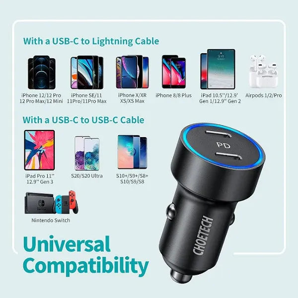 Choetech-Car-Fast Charger-C0054-Type C-Dual Port