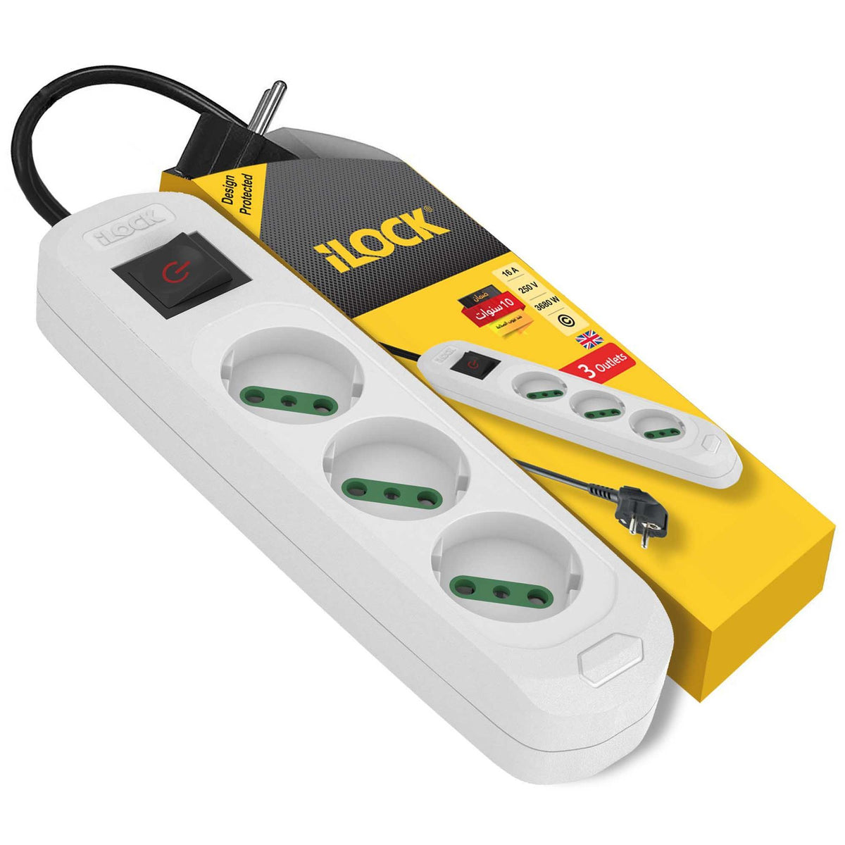 ILOCK power strip, 3 outlets without earthing (Basic) 1.5 m