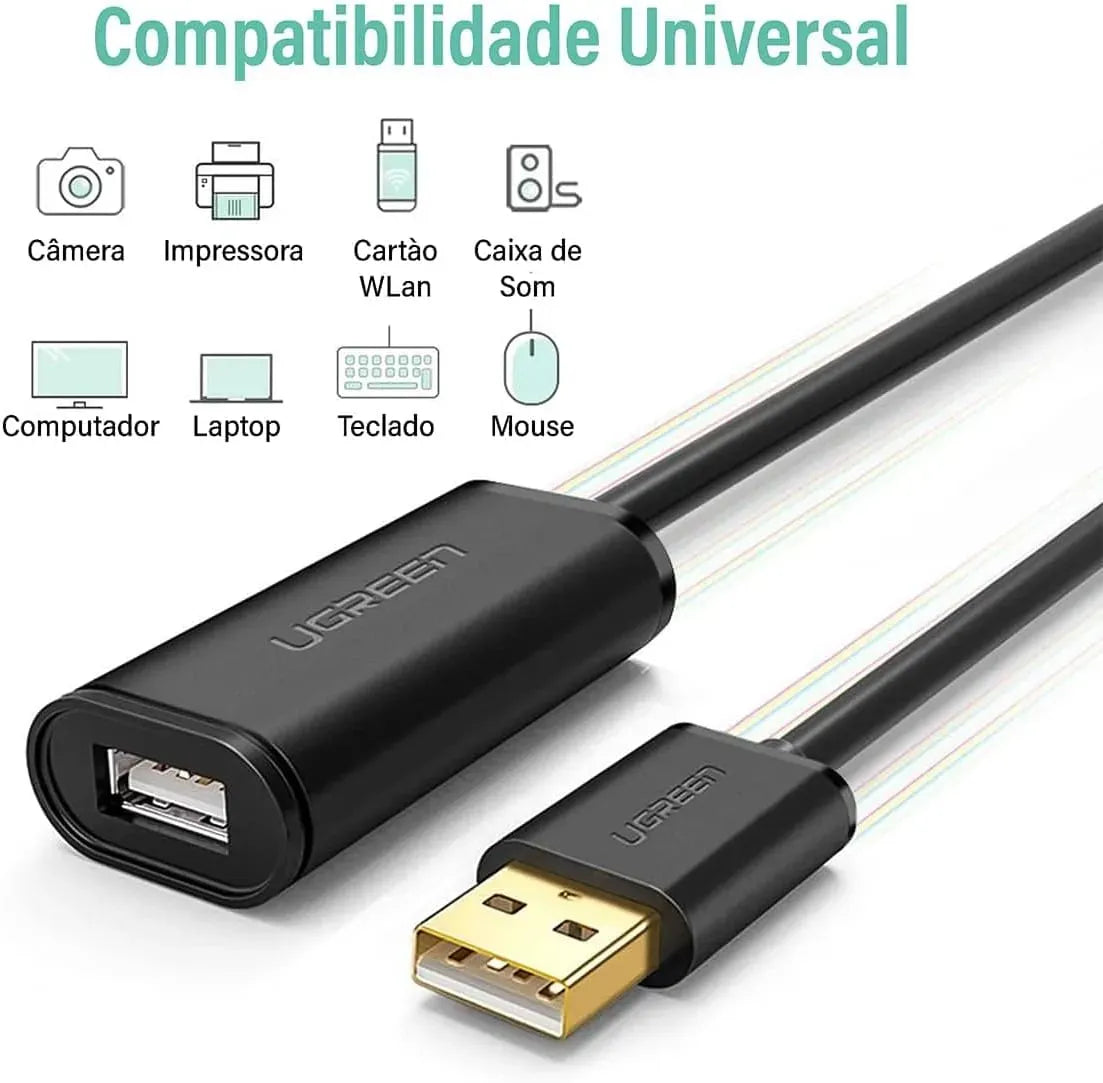 Ugreen-USB 2.0 Active Ext Cable W/Chip 20m-Black-10324