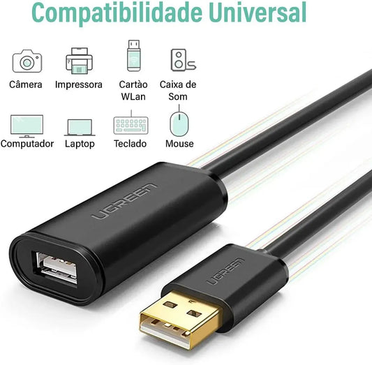 Ugreen-USB 2.0 Active Ext Cable W/Chip 20m-Black-10324