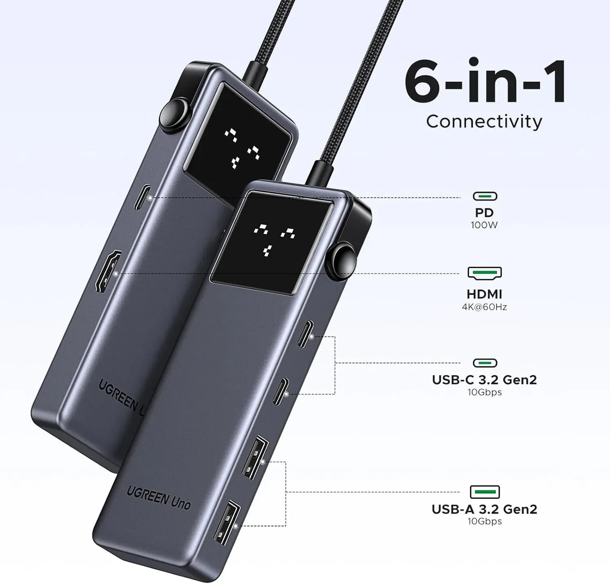 UGREEN Uno USB C HUB 4K60Hz PD100W 10Gbps USB3.2 Splitter Adapter for Laptop Macbook Pro Air USB Expander Docking Station 35998