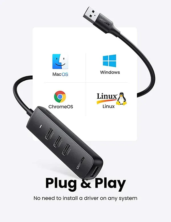 UGREEN USB-A 3.0 To 4 Port USB-A 3.0 Hub 1m - 80657