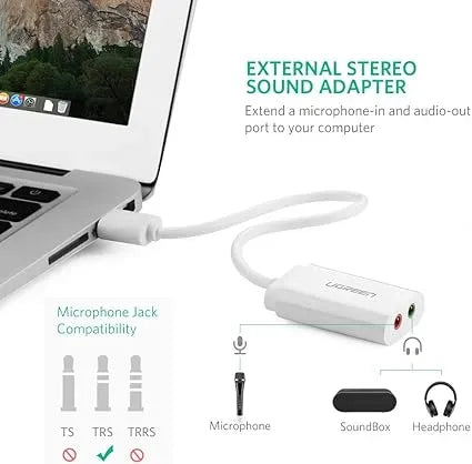 UGREEN USB 2.0 External Sound Adapter (White) - 30143