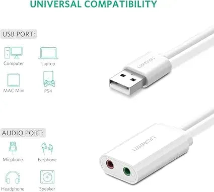 UGREEN USB 2.0 External Sound Adapter (White) - 30143