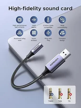 UGREEN USB3.0  To 3.5mm Audio Jack USB A Sound Card Adapter -  30757