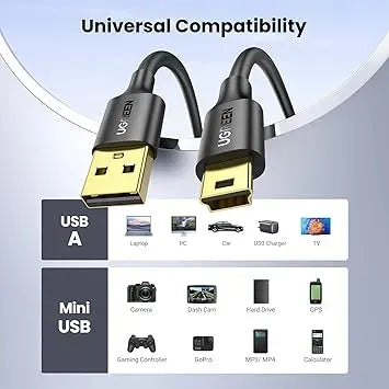 UGREEN USB 2.0 A Male to Mini 5 Pin Male Cable 1m (Black) -  10355