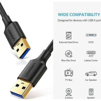 UGREEN USB-A 3.0 Male to Male Cable Speed up to 5Gbps 1m (Black) -  10370