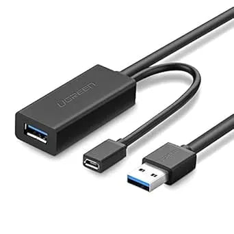 UGREEN 2-in-1 USB 3.0 A Male to Female + Micro USB Extension Cable 10m (Black) - 20827