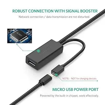 UGREEN 2-in-1 USB 3.0 A Male to Female + Micro USB Extension Cable 10m (Black) - 20827