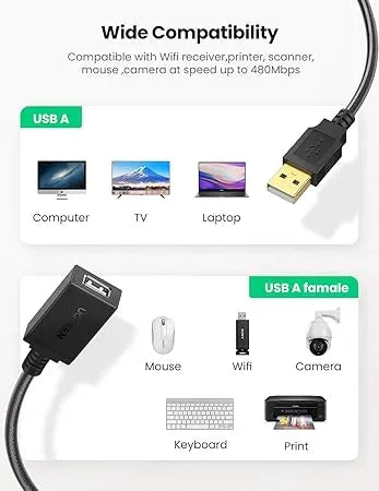 Ugreen USB 2.0 Active Extension Cable with Chipset 10m Black 10321