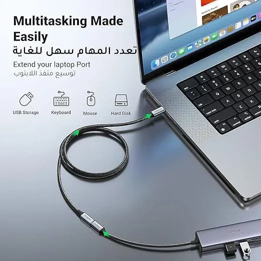 Cable Ugreen USB C Male To USB C Female Braided Extension 1M 30205