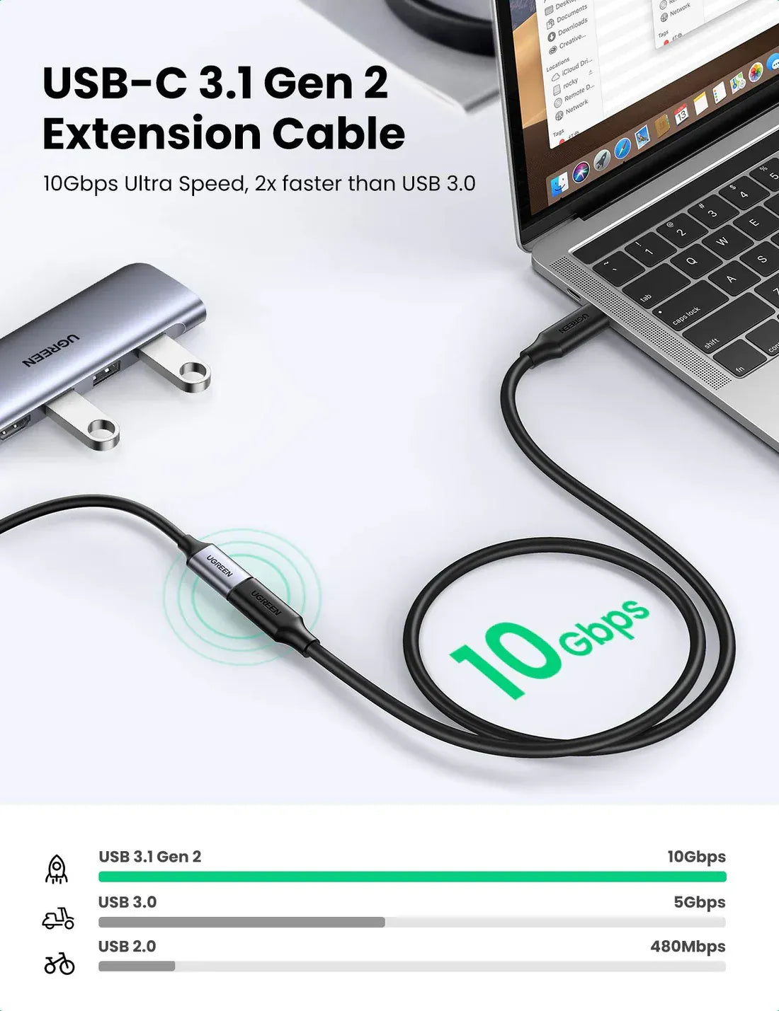 Cable Ugreen USB C/M To USB C/F Extension 1M Black 10387