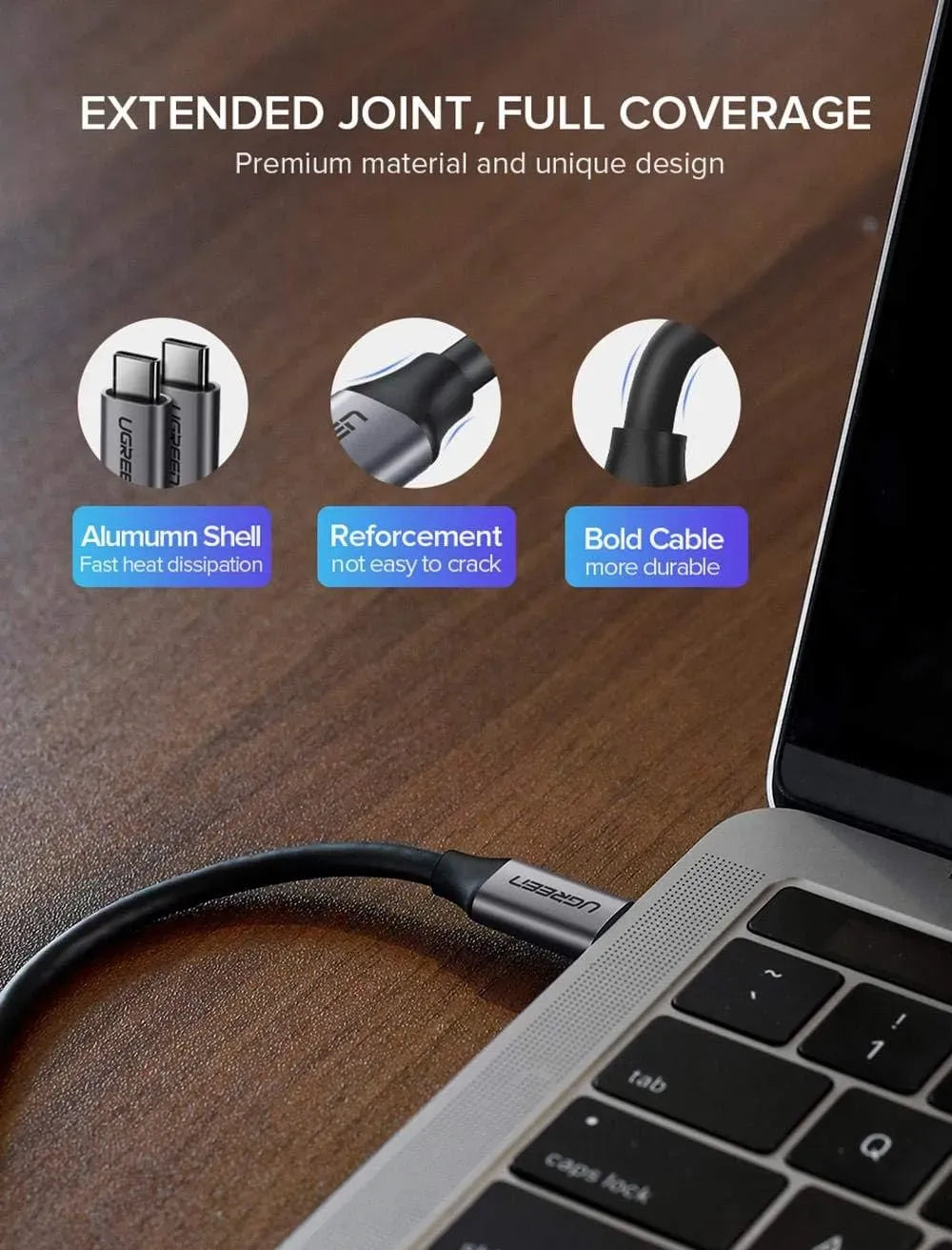Cable Ugreen USB 3.1 type C Male to type C Male Nickel Plat Alum Shell 1.5m Gray 50751
