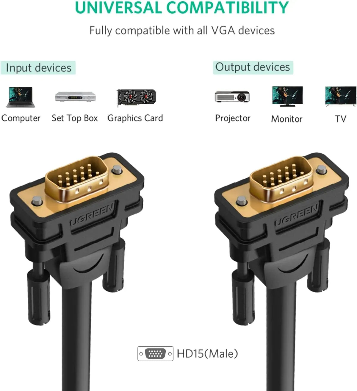 Ugreen-VGA Male to Male-Cable 2m-Black-11646
