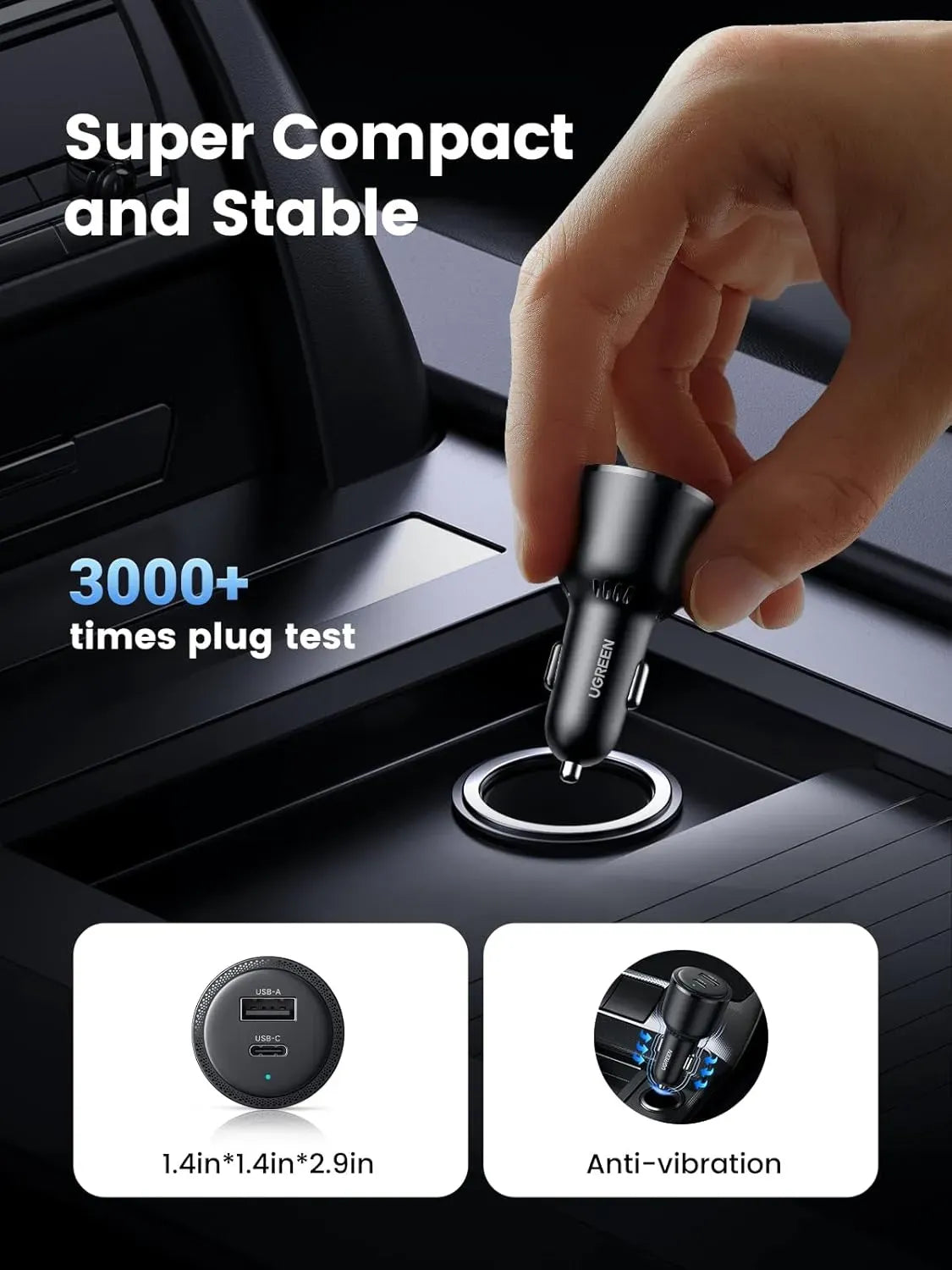 Ugreen-Fast Car Charger-63W-2-Port-USB-C/USB-A Gray-35023